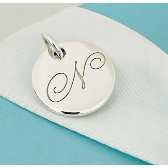 Tiffany Silver Letter N Alphabet Initial Round Circle Notes Charm Pendant - Picture 1 of 6